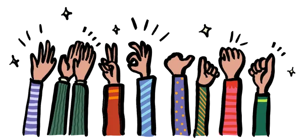 Many hands raised in solidarity